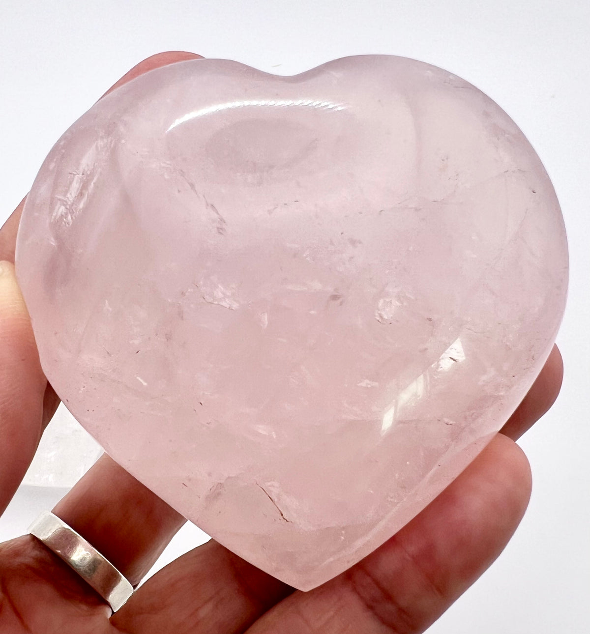 ROSE AND CLEAR QUARTZ CRYSTAL HEART PALMS