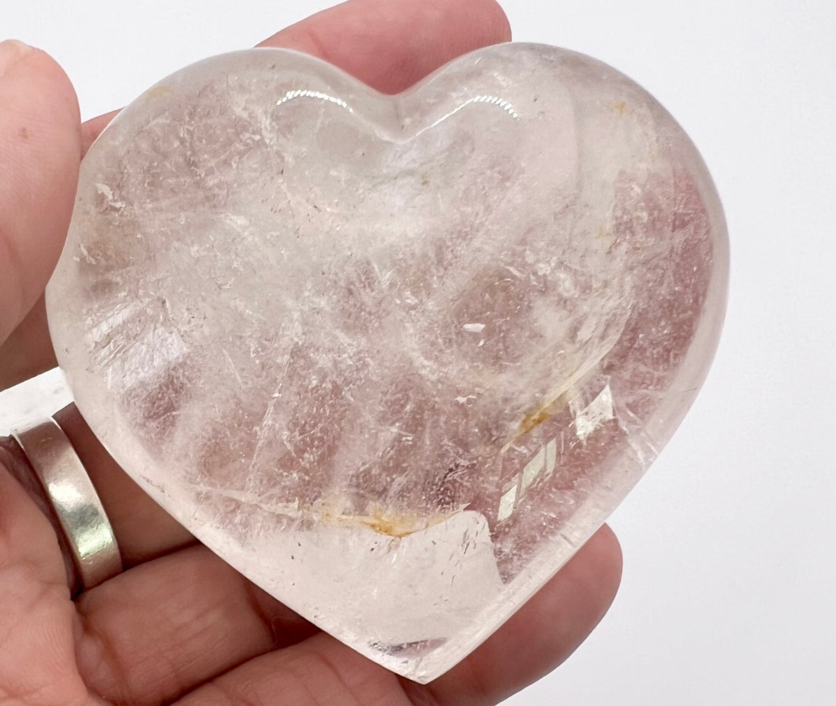 ROSE AND CLEAR QUARTZ CRYSTAL HEART PALMS