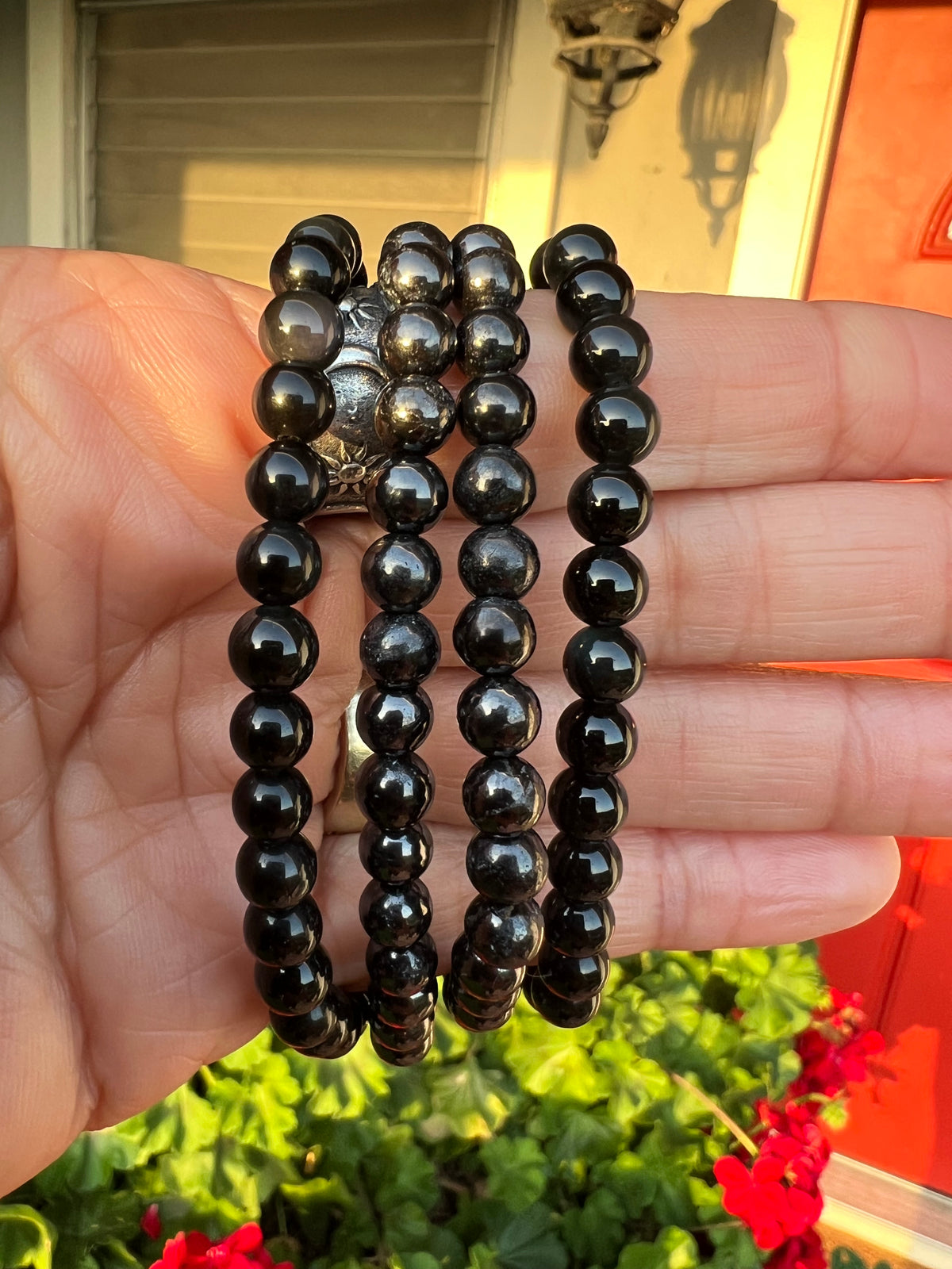 BLACK OBSIDIAN - BEADED BRACELET