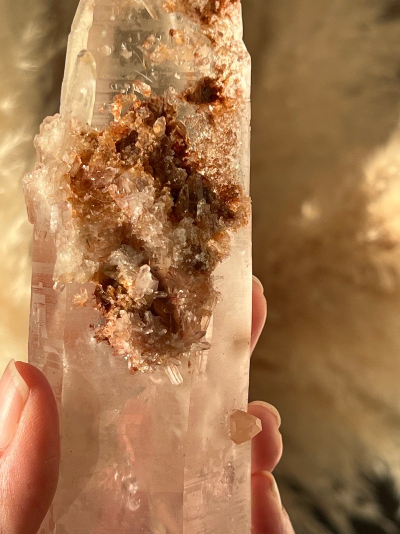 RARE PINK LEMURIAN CRYSTAL- SELF HEALED WITH HEMATITE INCLUSIONS